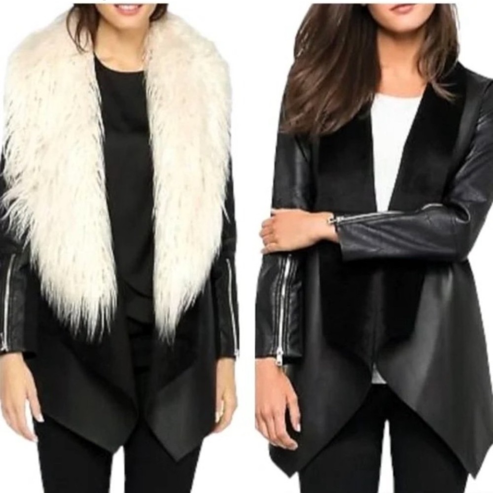 The Limited Penny Lane Black Bohemian 90,s Leather Faux Fur Suede‎ Coat Size L